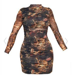 Renaissance Painting Print High Neck Mesh Bodycon Dress
